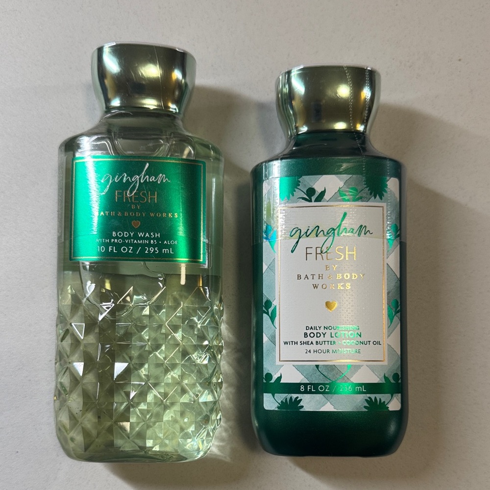 Bath & Body Works Gingham Fresh Body Wash and Lotion - Teal and Green